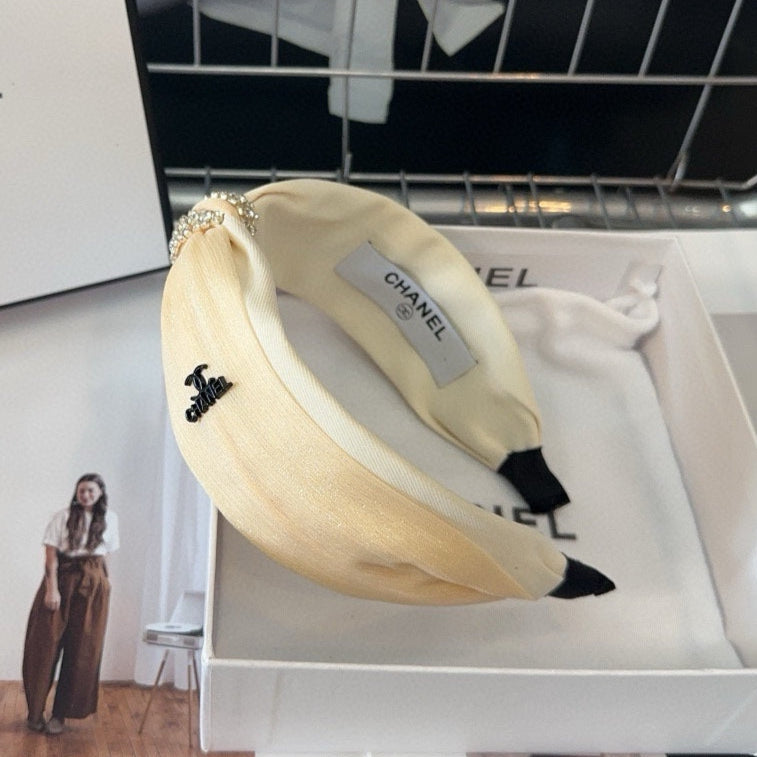 BEIGE CREAM SILK AND FABRIC HAIRBAND 410876