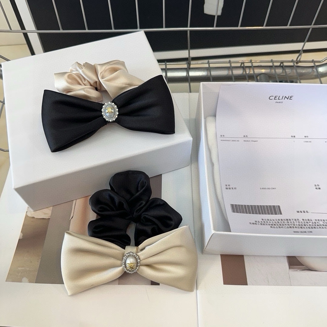 WHITE MIX BLACK SILK SCRUNCHIE 410892