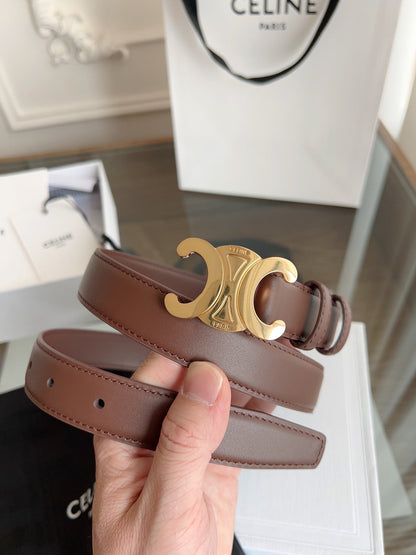 TRIOMPHE BELT 24MM IN BROWN CALFSKIN WITH GOLD BUCKLE