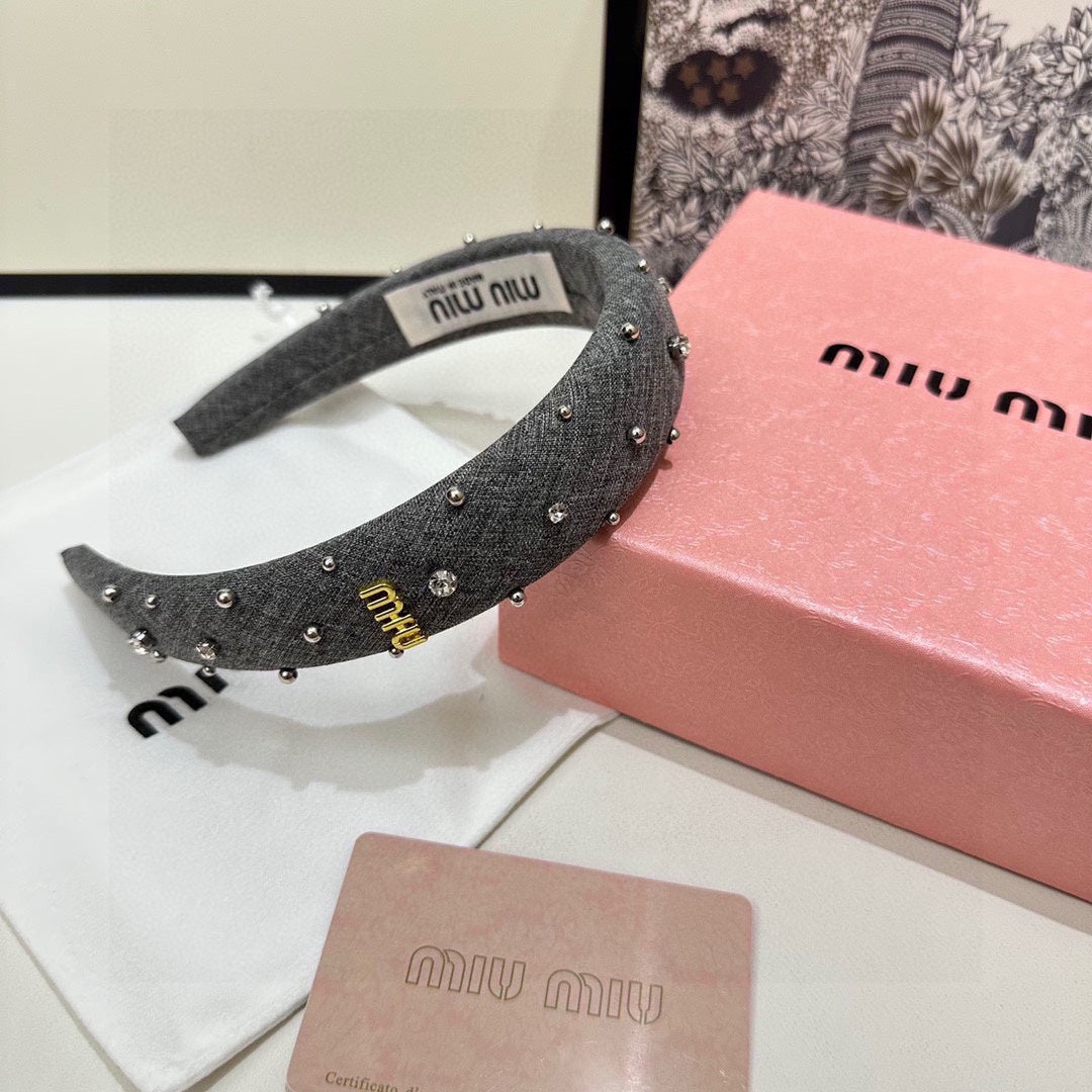 THICK HEADBAND IN GRAY FABRIC ATTACHED RHINESTONES 338951