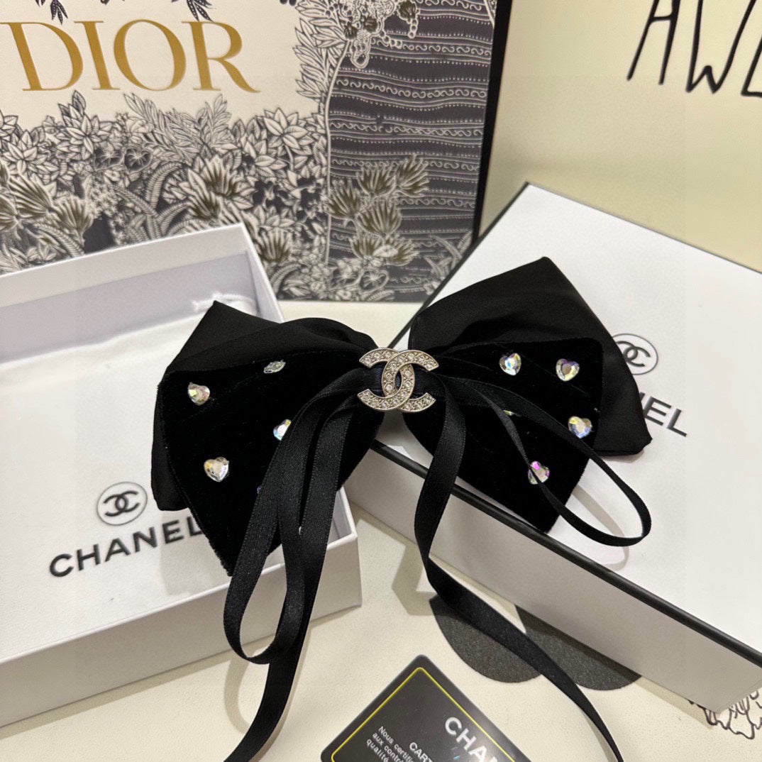 BLACK VELVET HAIR CLIP WITH BOW AND CRYSTAL 412471
