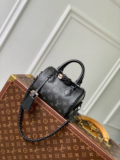 SPEEDY BAG 18 IN BLACK MONOGRAM COATED CANVAS BLACK HARDWARE