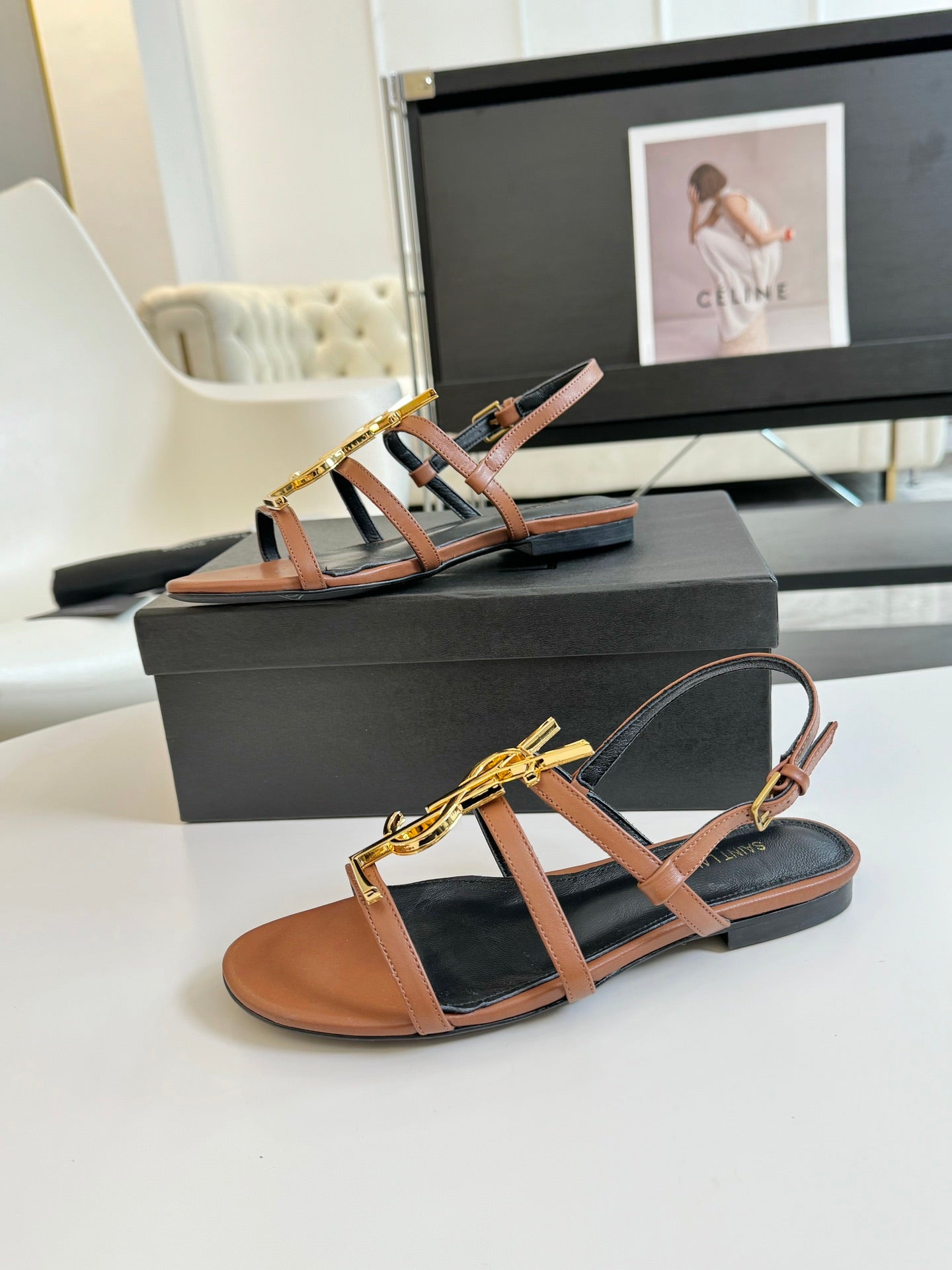 SL CASSANDRA TRIPLE SANDAL FLAT CIDER CALFSKIN