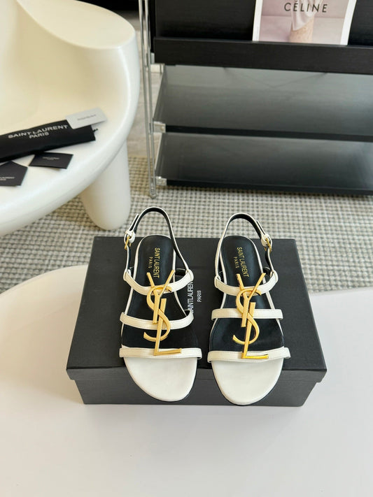 SL CASSANDRA TRIPLE SANDAL FLAT WHITE CALFSKIN