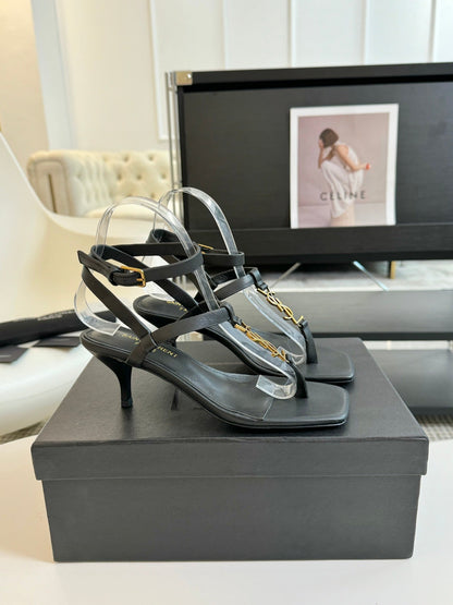 SL CASSANDRA MID-HEEL SANDAL BLACK CALFSKIN