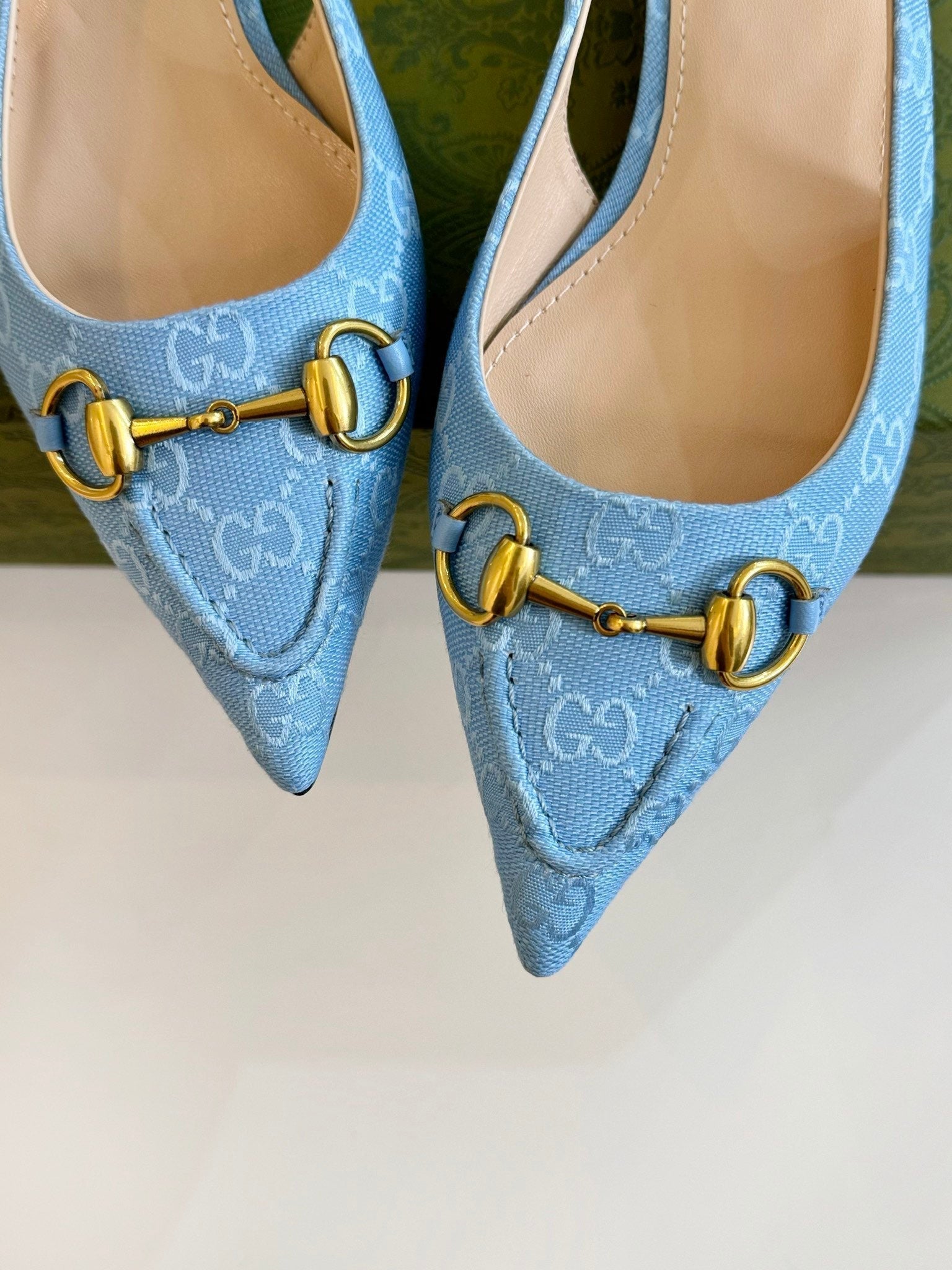 GG HORSEBIT SLINGBACK BALLET FLAT SKY CANVAS