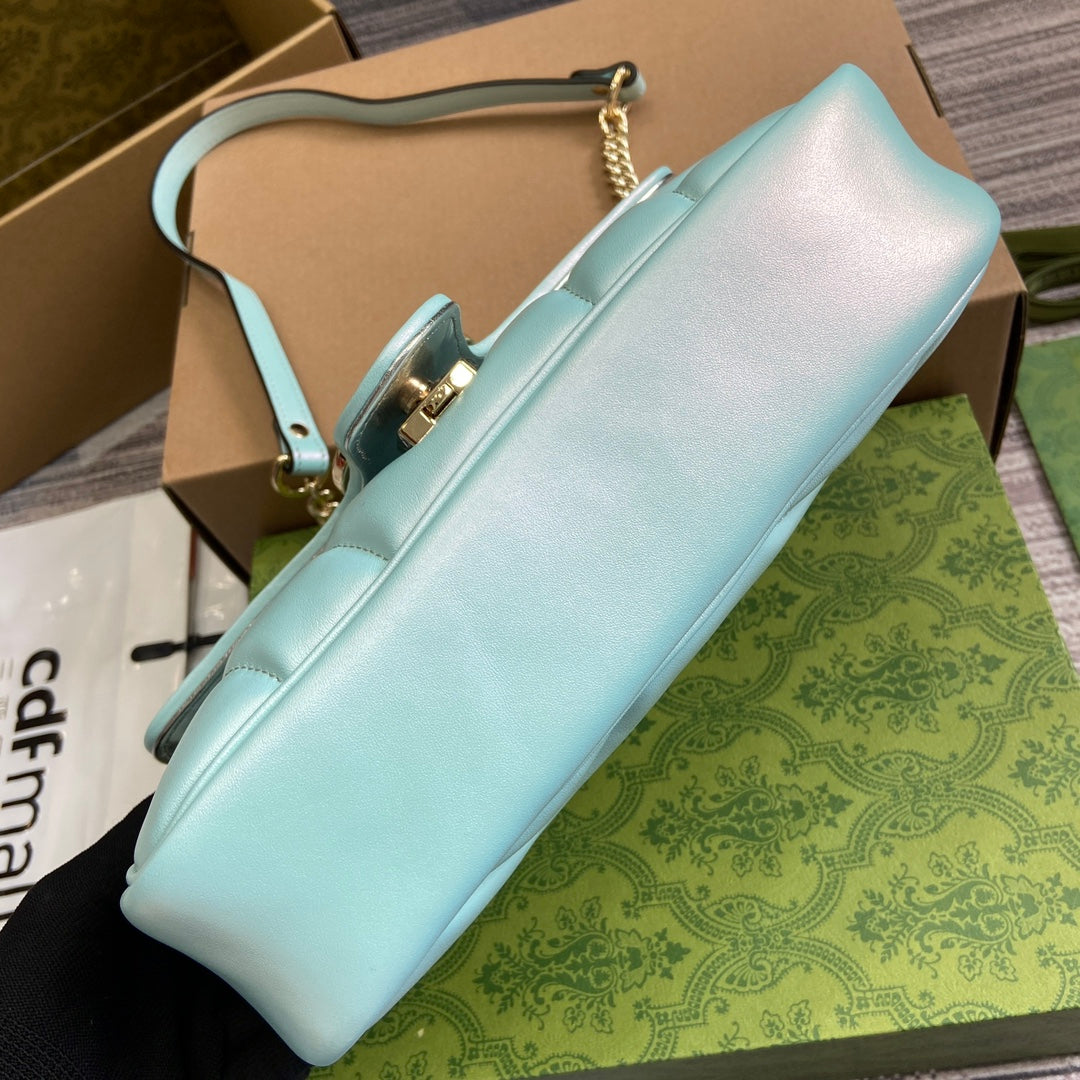 GG MARMONT 26 MEDIUM SHOULDER BAG BLUE IRIDESCENT CALFSKIN