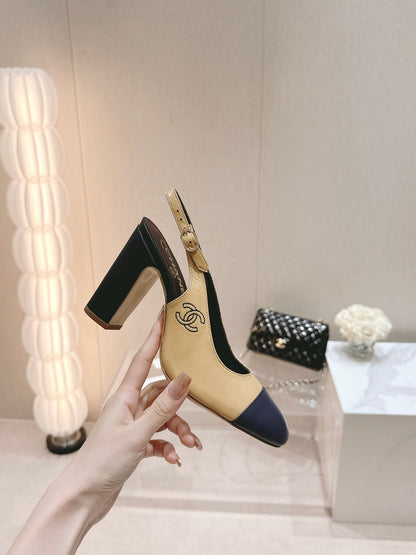 HIGH SLINGBACKS PEANUT BROWN MIX BLACK SHEEPSKIN