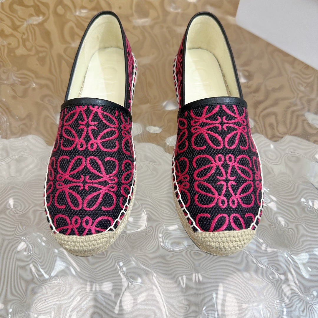 LW PINK ANAGRAM ESPADRILLE LOAFER BLACK LINEN