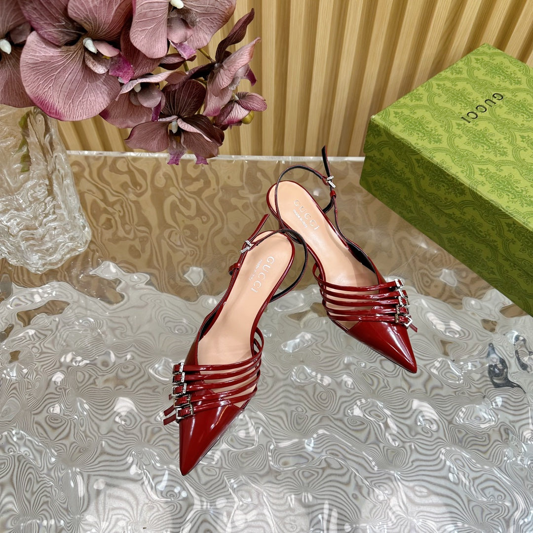 SLINGBACK PUMP 6 CM IN BLOOD RED GLOSSY CALFSKIN