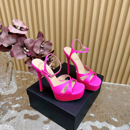 DEBBIE PLATFORM SANDALS IN HOT PINK SILK