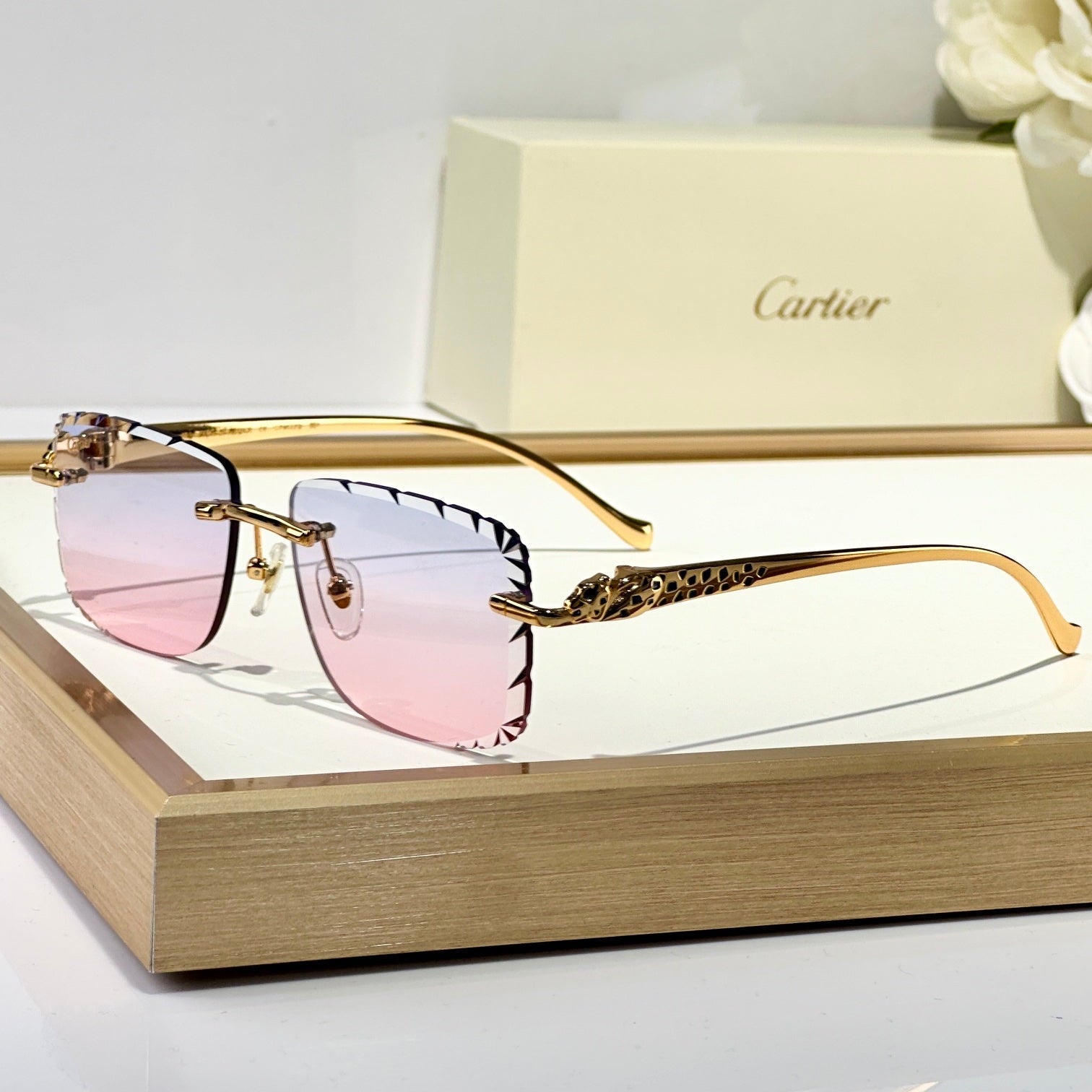 PANTHÈRE RIMLESS SQUARE FRAME SUNGLASSES 580908 IN METAL