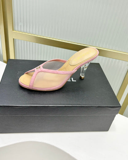 HIGH HEEL PEEP TOE IN LIGHT PINK BREATHABLE MESH