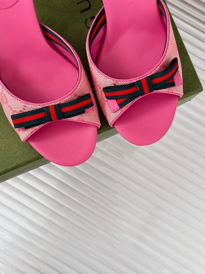 GG Vintage High Heel Slippers Pink