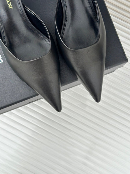 SL BARBARA MULES 55 BLACK CALFSKIN