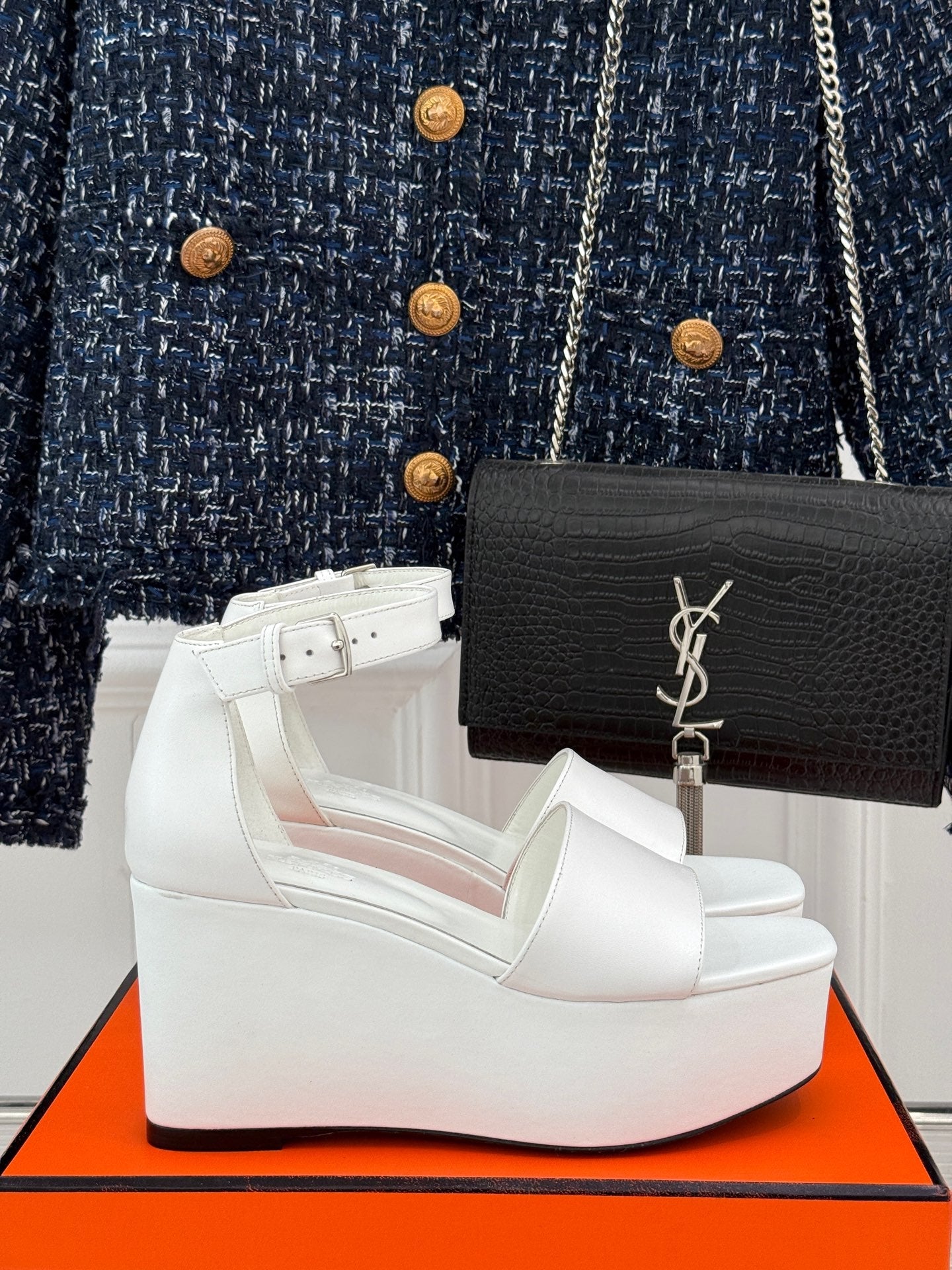 ILLUSION 35 SANDAL IN WHITE CALFSKIN