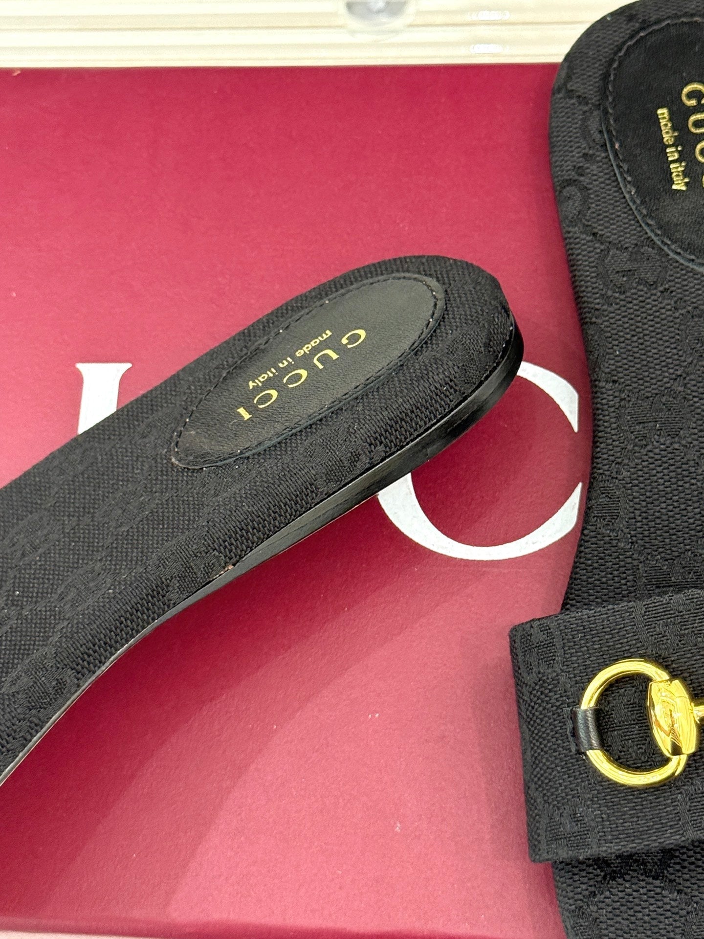 SLIDE SANDALS IN BLACK FABRIC EMBOSSED LOGO