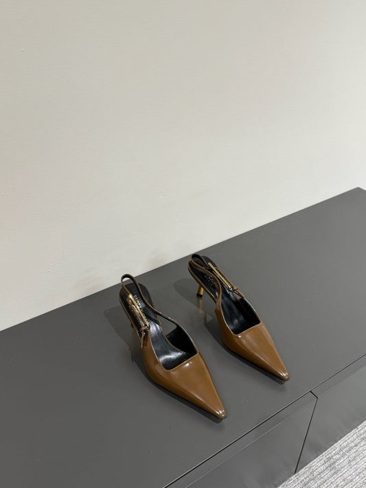LEE SLINGBACK PUMPS 75 MM IN COFFEE BROWN PATENT CALFSKIN