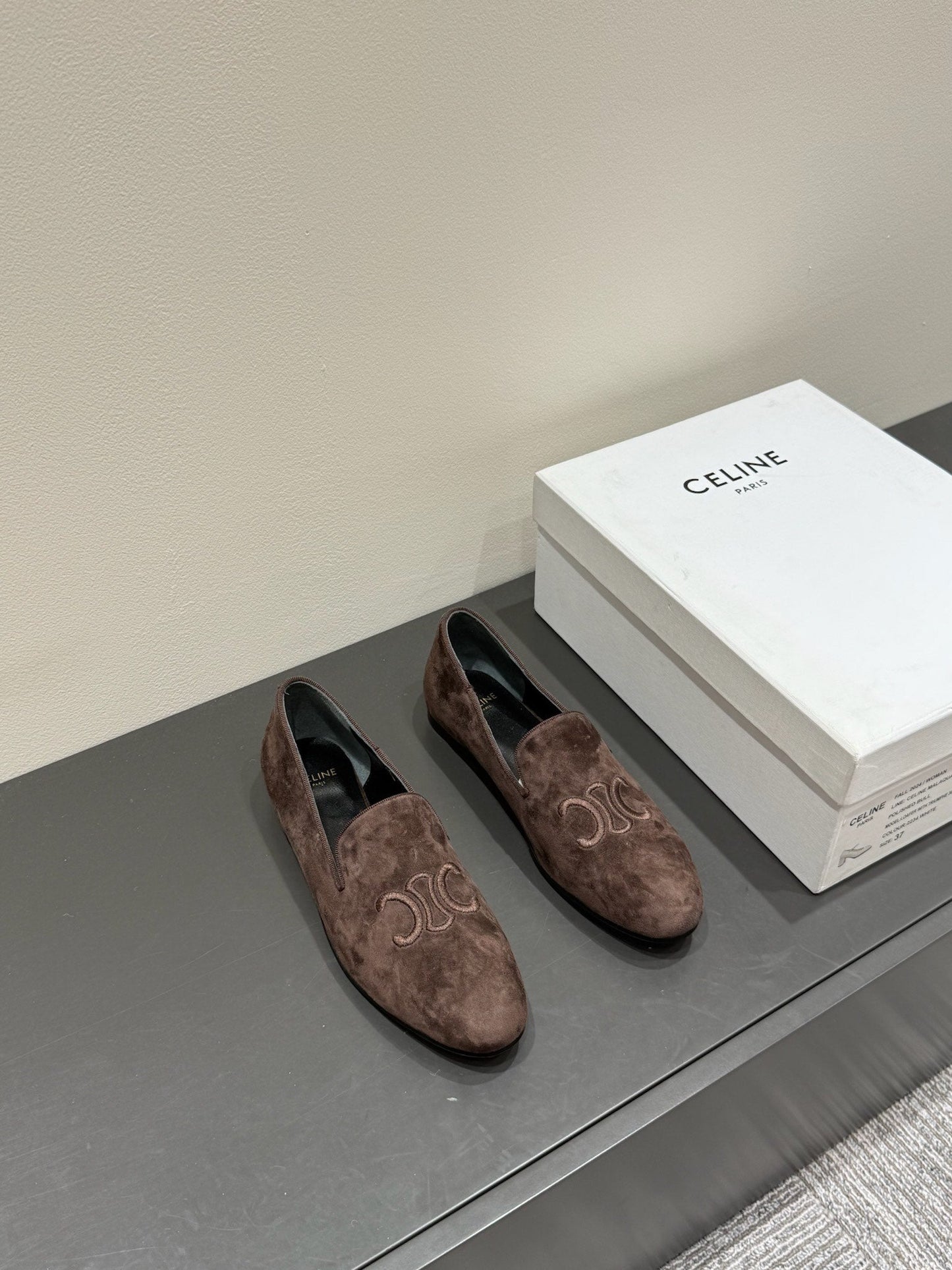 LOAFERS IN CHOCOLATE BROWN SUEDE EMBROIDERED LOGO
