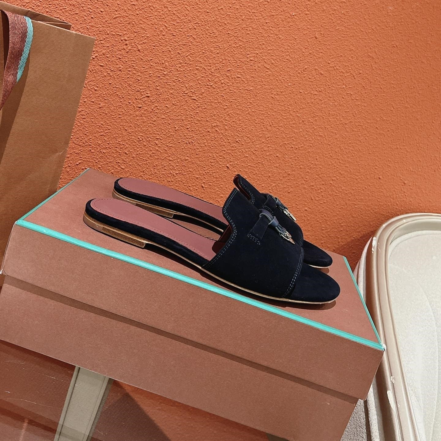 Summer Charms Sandals in Navy Suede Maroon Lambskin