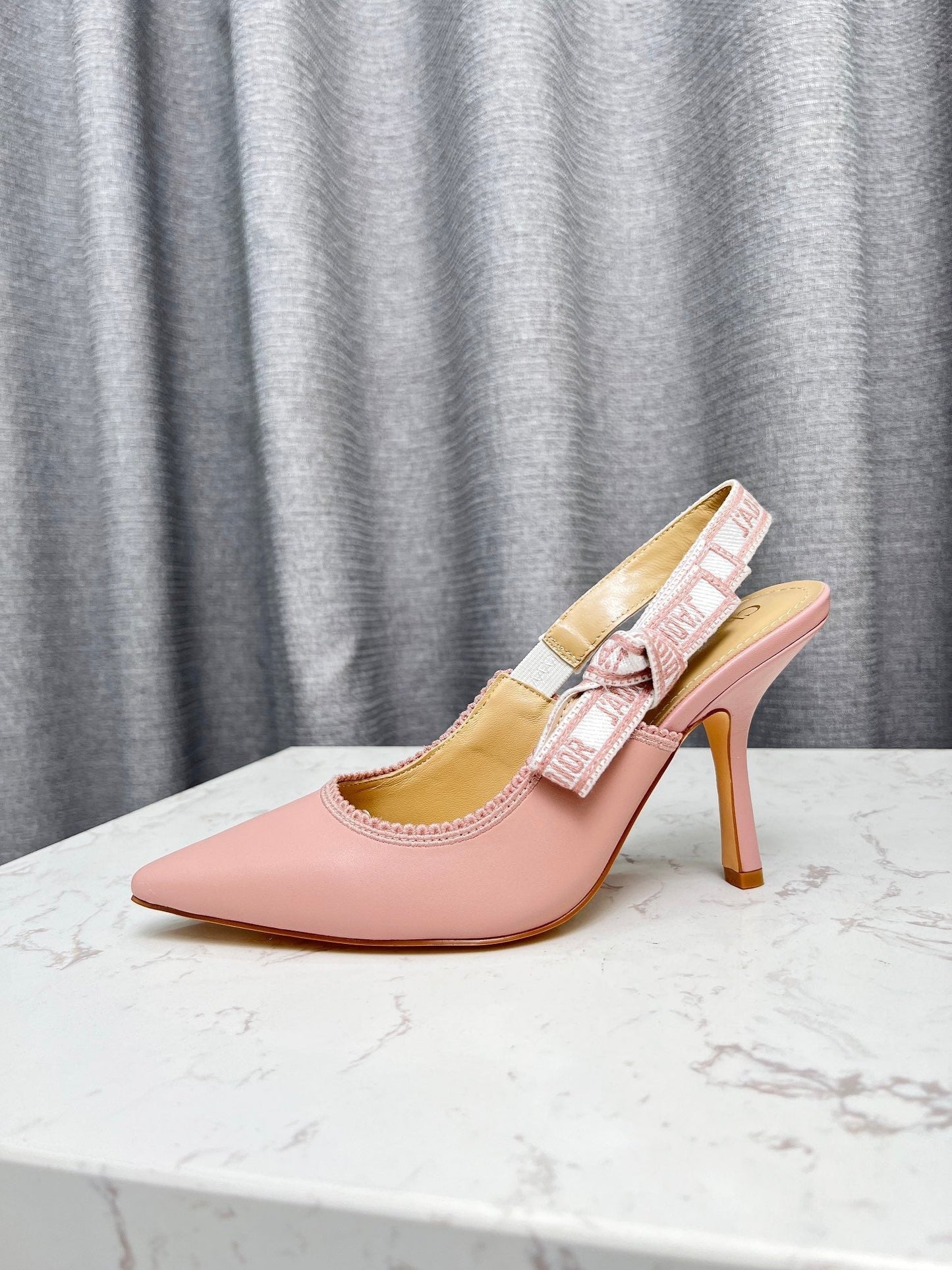 J'ADIOR SLINGBACK PUMP LIGHT PINK CALFSKIN AND EMBROIDERED FABRIC 10 CM