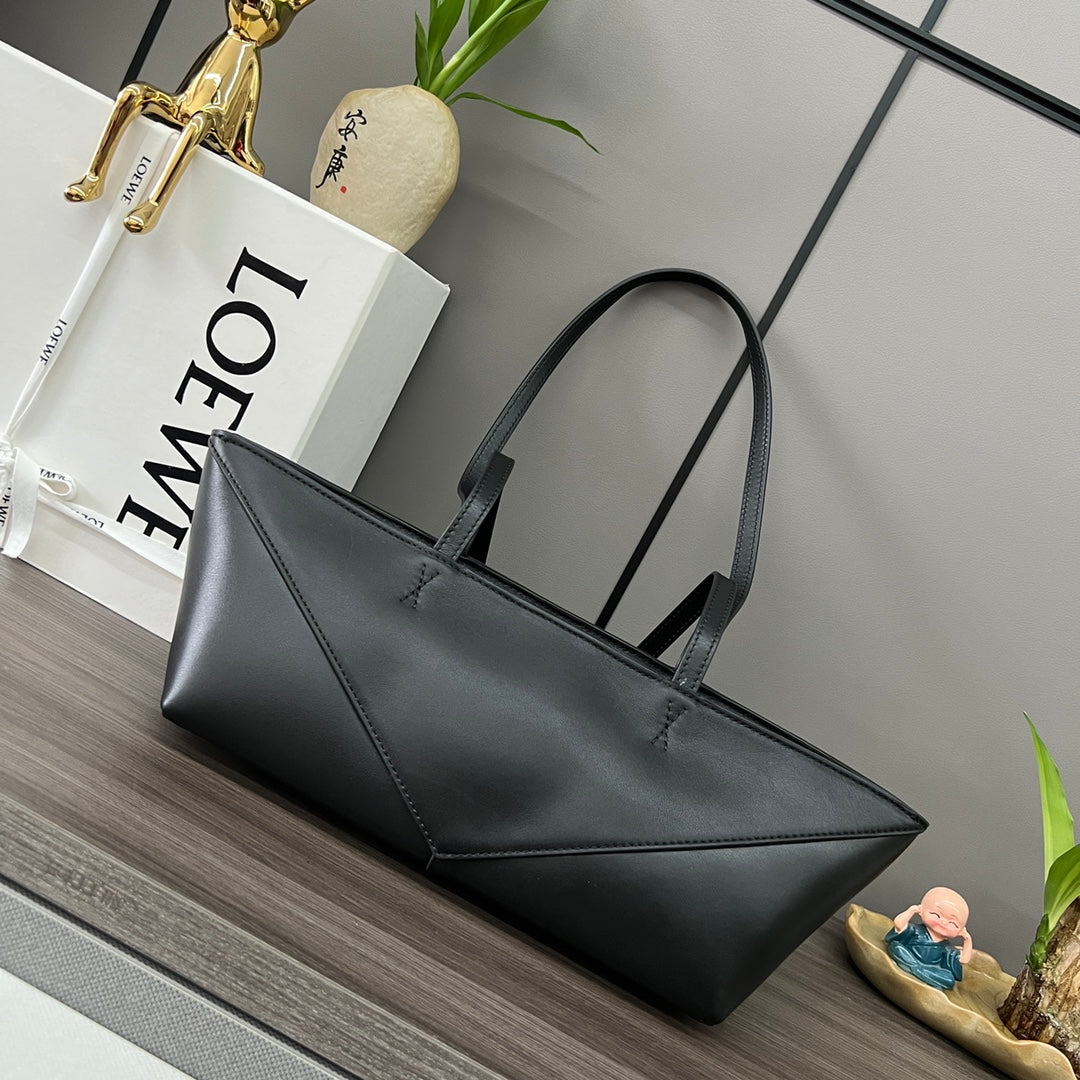 PUZZLE FOLD CROPPED 39 BAG IN BLACK SOLF GRAINED CALFSKIN