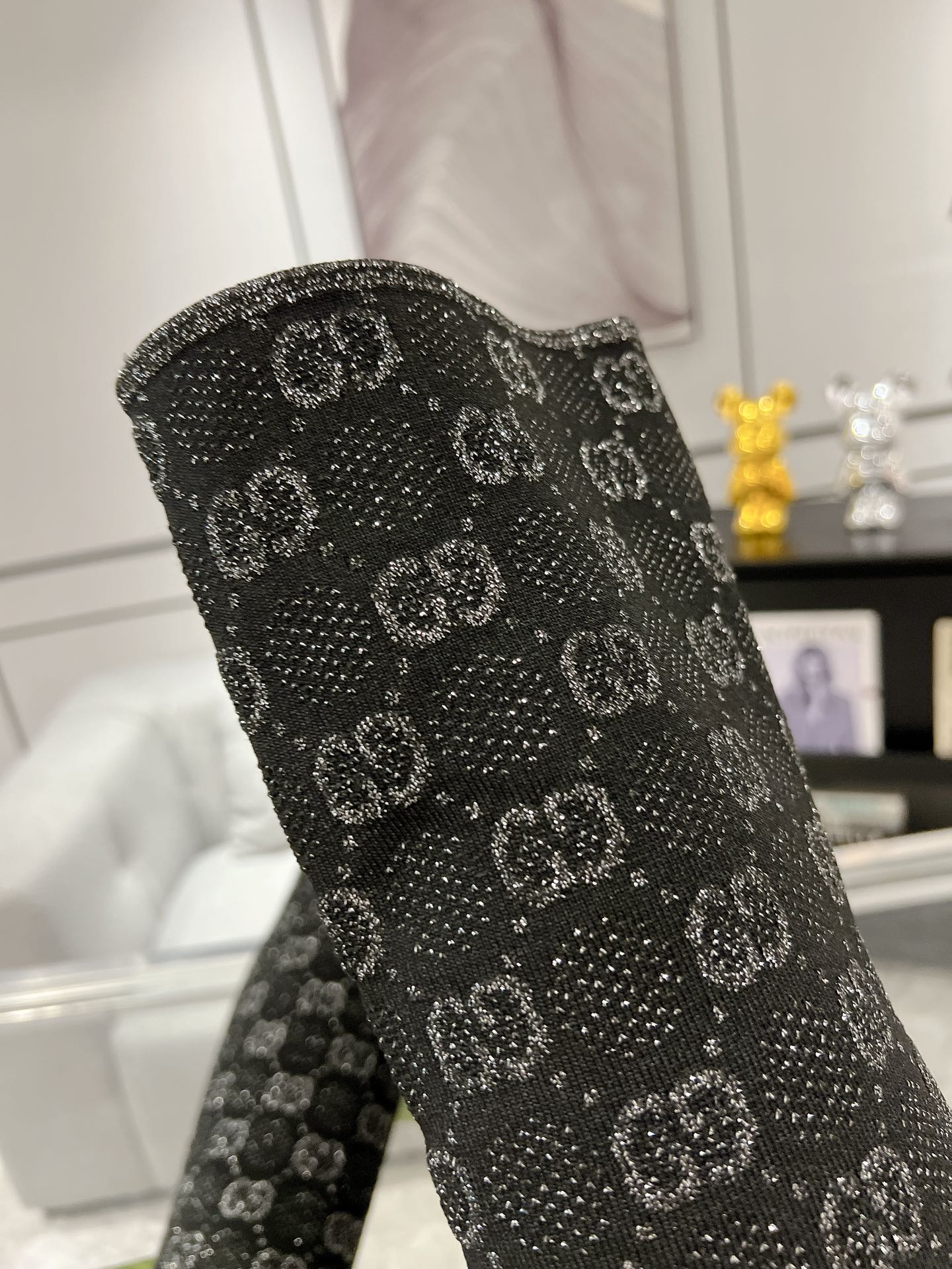 THIGH HIGH BOOTS IN BLACK KNITTED FABRIC