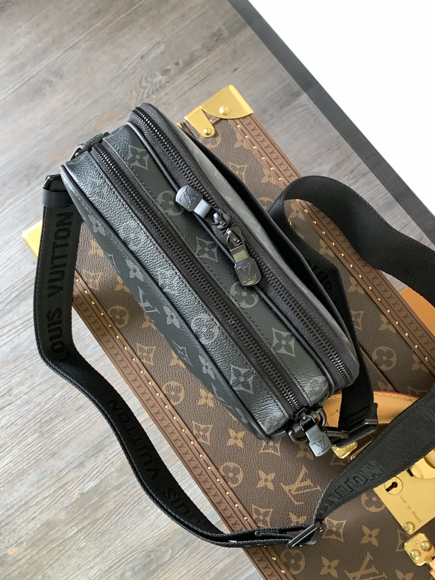 NANO ALPHA BAG 24 IN BLACK MONOGRAM ECLIPSE CANVAS AND COWHIDE