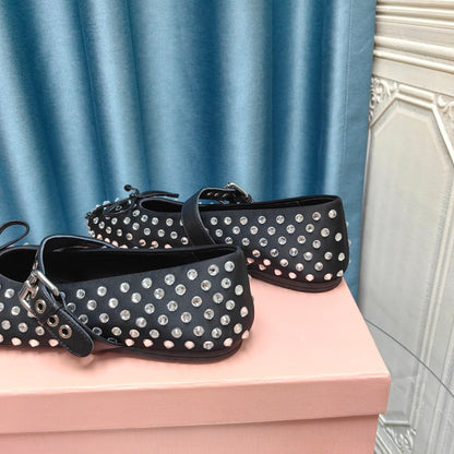 MARY JANE SHOES BLACK COWHIDE WITH DIAMOND