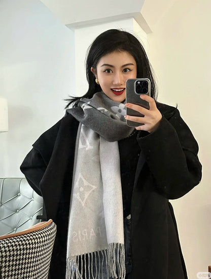 REYKJAVIK GRADIENT SCARF 220 CM IN LIGHT GRAY CASHMERE 399736