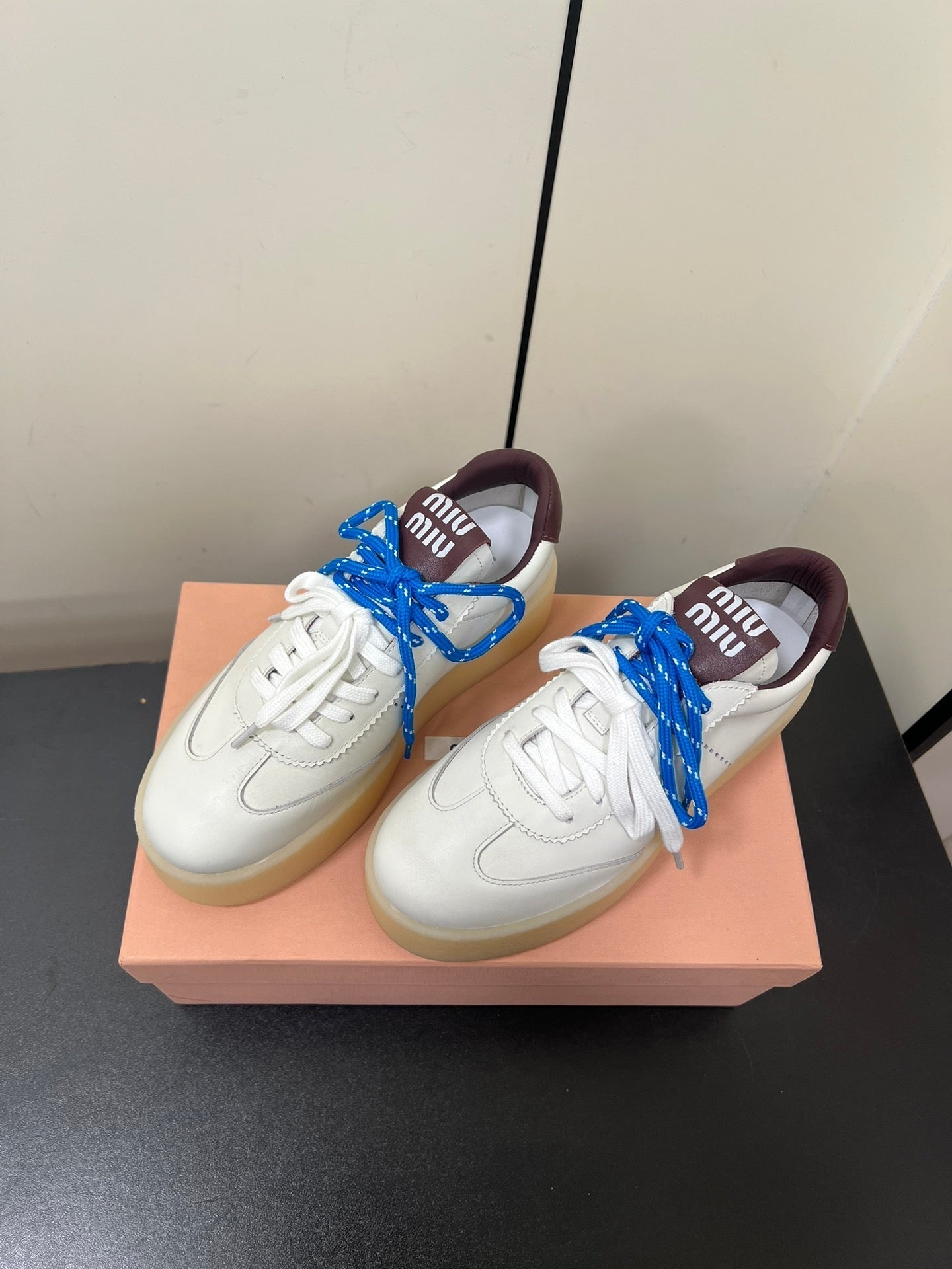 THICK-SOLED RETRO SNEAKERS IN WHITE MIX MERLOT SMOOTH LAMBSKIN