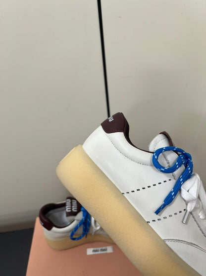 THICK-SOLED RETRO SNEAKERS IN WHITE MIX MERLOT SMOOTH LAMBSKIN
