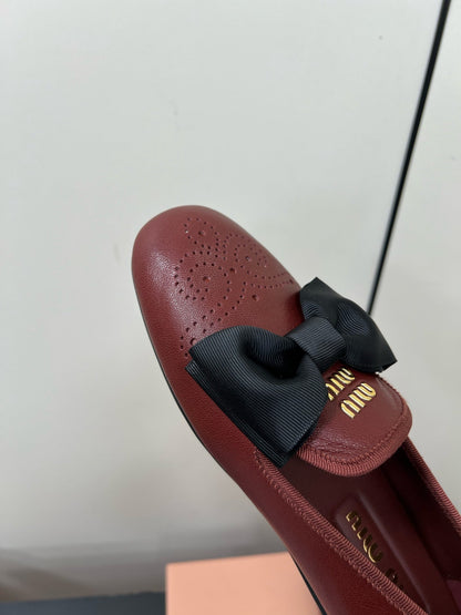 LOAFERS WITH BOW IN RED BROWN SHEEPSKIN