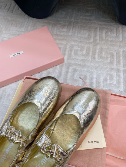 MARY JANE FLATS IN GOLD METALLIC SMOOTH LAMBSKIN