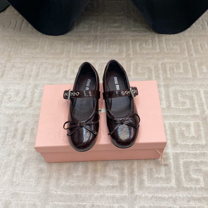 BOW MARY JANE FLAT IN ESPRESSO NAPLAK LAMBSKIN