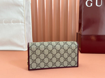 HORSEBIT 1955 WALLET ON CHAIN 19 IN BEIGE DARK BROWN NEW GG AND ROSSO ANCORA RED CALFSKIN