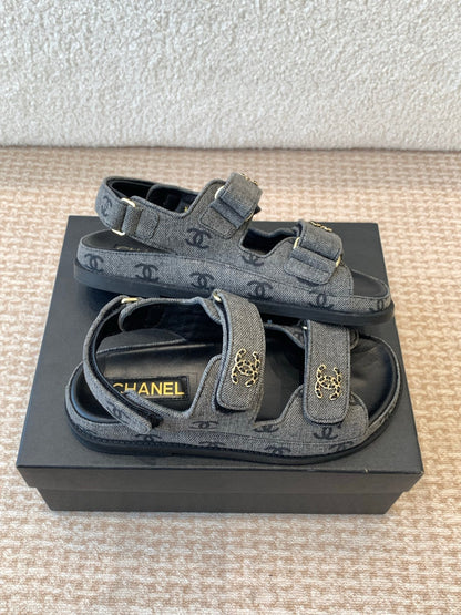 DAD SANDAL IN BLACK DENIM FABRIC