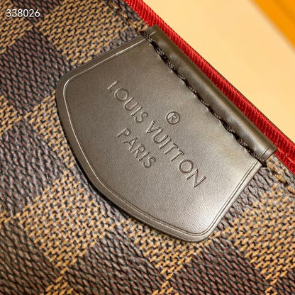 GRACEFUL MM BAG 35 IN BROWN DAMIER COATED CANVAS BROWN CALFSKIN