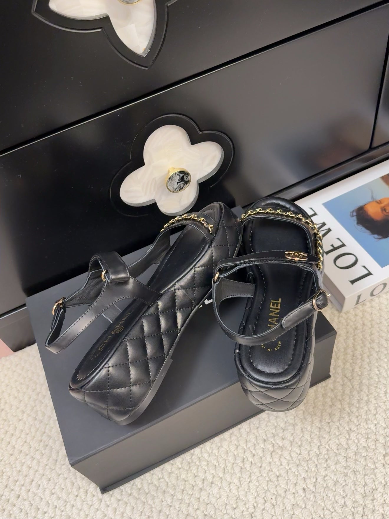 THICK-SOLED SANDALS 55 MM IN BLACK CALFSKIN