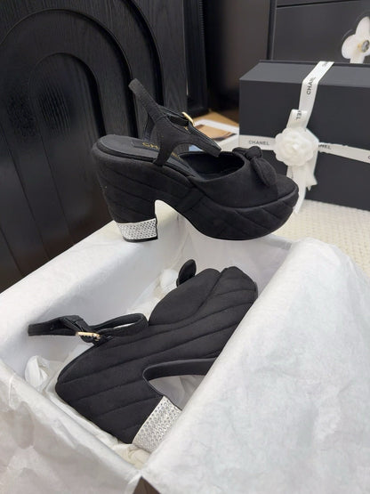 HIGH 12 CM PLATFORM SANDALS IN BLACK SUEDE