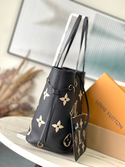 NEVERFULL MM 31 IN BLACK CREAM MONOGRAM EMPREINTE LEATHER