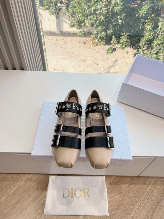 PUNK BALLET FLAT IN CAMEL BEIGE MIX BLACK SUPPLE CALFSKIN