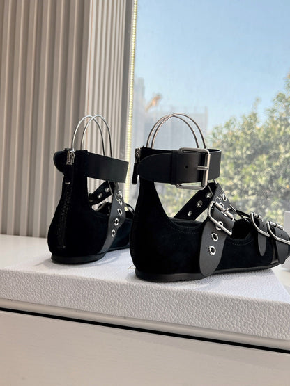 PUNK BALLET FLAT IN BLACK SUEDE AND CALFSKIN