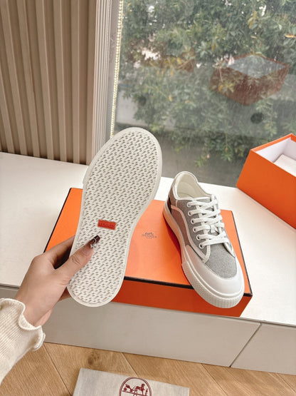GET SNEAKER IN DOVE GRAY MAXI CANVAS AND CALFSKIN