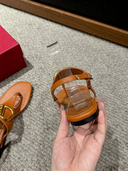 THONG SANDAL IN GINGER ORANGE CALFSKIN WITH GOLD LOGO