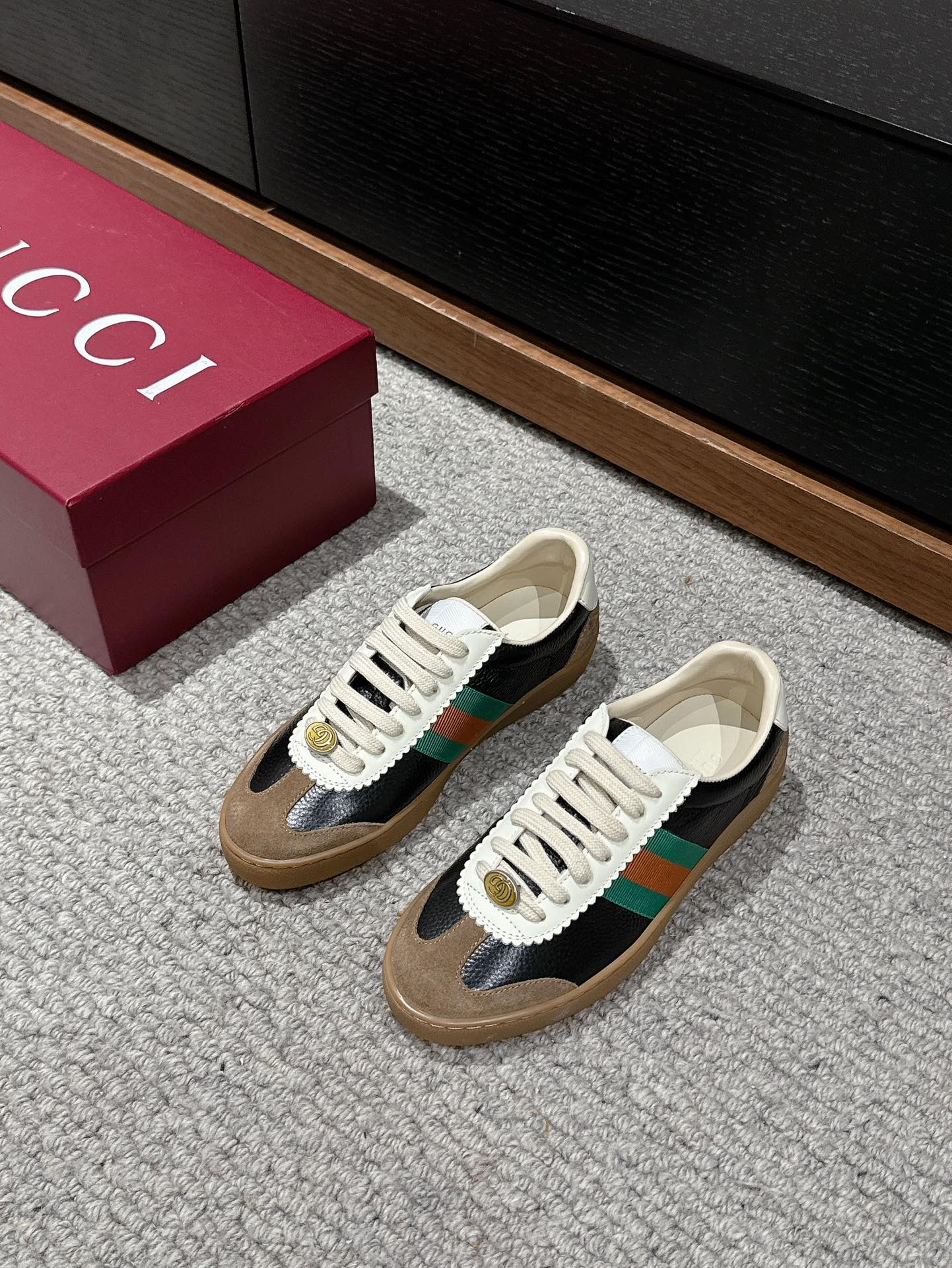 GG & ADIDAS SNEAKER BLACK AND BROWN CALFSKIN