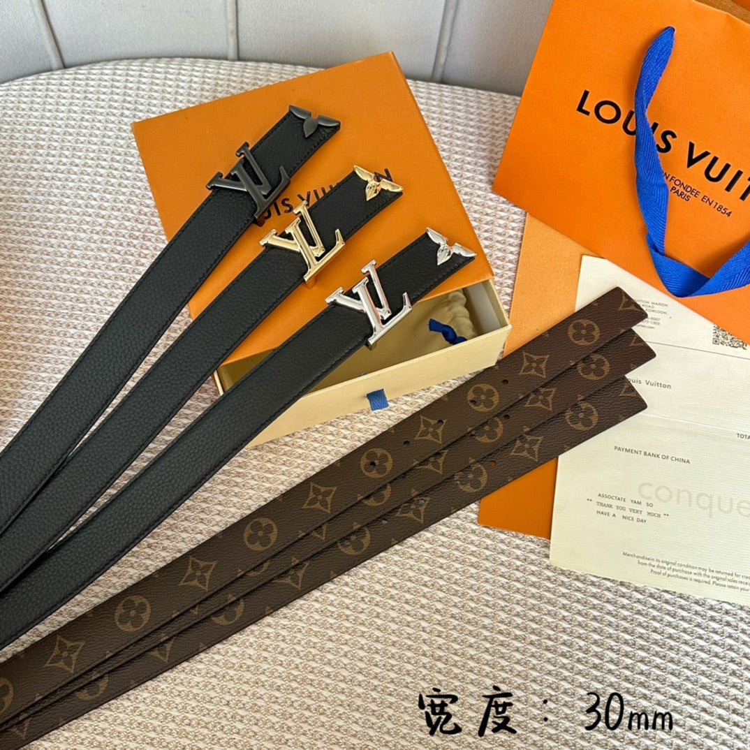 PRETTY LV 30MM REVERSIBLE BELT IN BLACK CALFSKIN BLACK HARDWARE