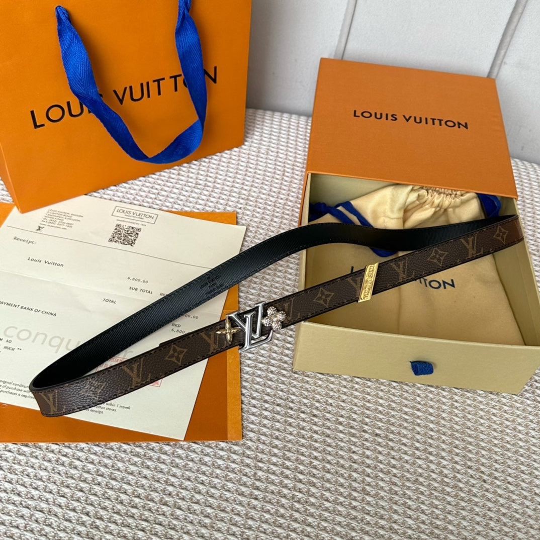 LV GRAM 20 MM REVERSIBLE BELT BROWN MONOGRAM CALFSKIN SILVER HARDWARE