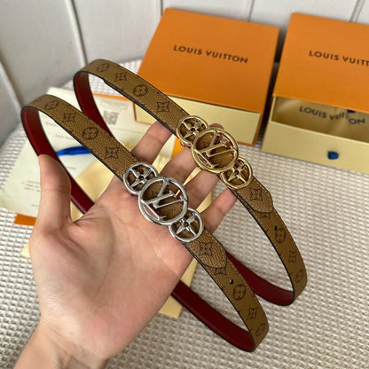 LV S-LOCK BELT 20 MM BROWN MONOGRAM AND AUBURN RED CALFSKIN SILVER HARDWARE
