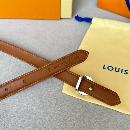 LV S-LOCK BELT 20 MM IN BRONZE BROWN CALFSKIN AND CIRCLE SILVER HARDWARE